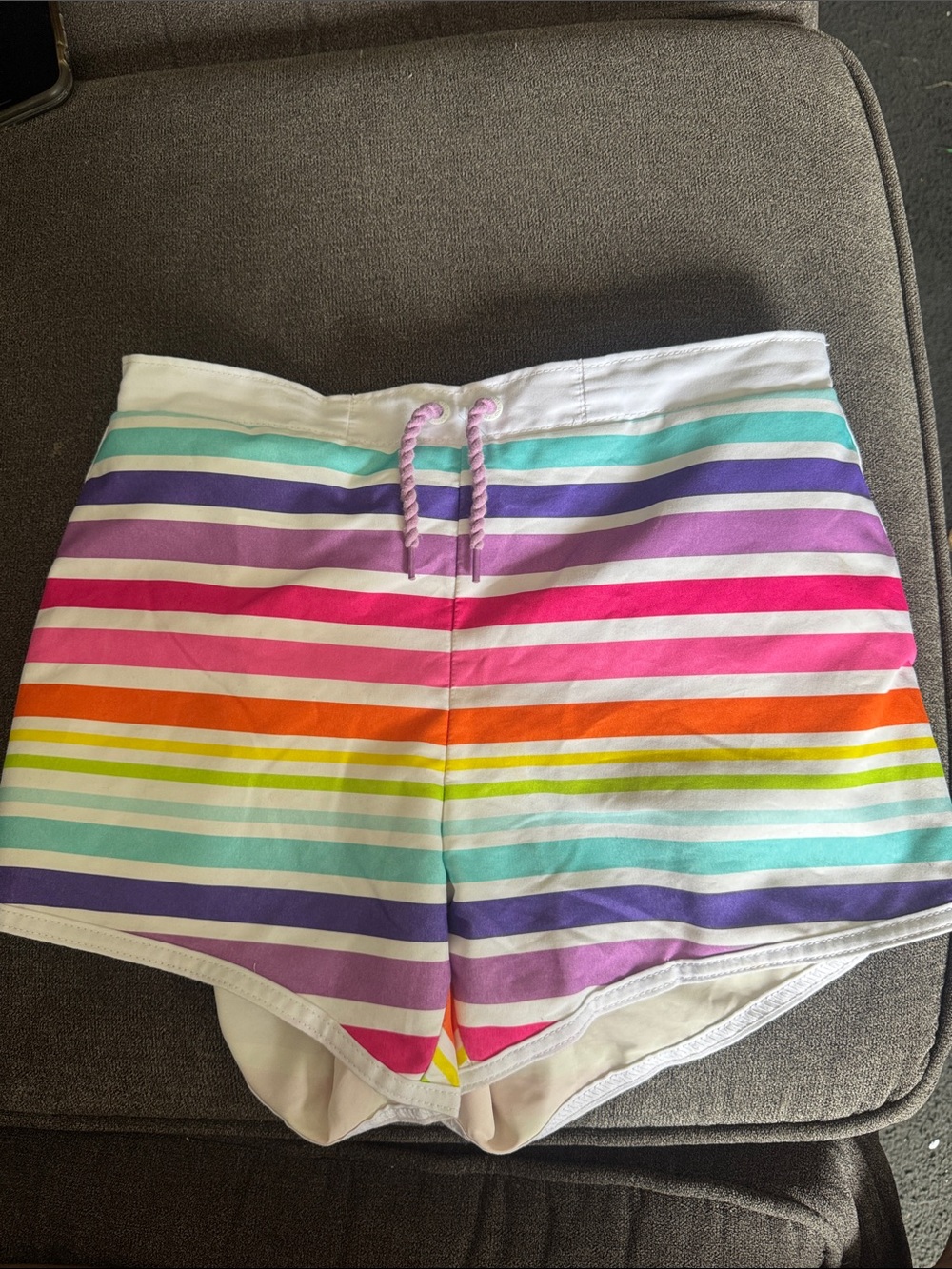 Women’s Rainbow Stripe Drawstring Shorts - White Base